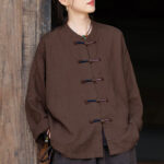Buddha Stones Solid Color Two-color Frog-button Long Sleeve Ramie Linen Women's Shirt Women's Shirts BS 13