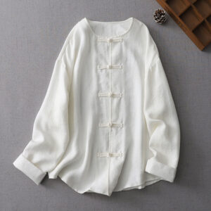 Buddha Stones Solid Color Button Long Sleeve Women's Shirt