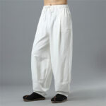 Buddha Stones Casual Solid Color Drawstring Cotton Linen Men's Pants With Pockets Men's Pants BS 5