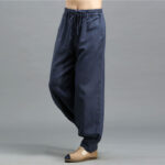Buddha Stones Casual Plain Color Elastic Drawstring Ramie Linen Men's Pants With Pockets Men's Pants BS 8