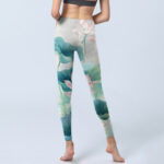 Buddha Stones Blooming  White Pink Lotus Leaves Print Gym Leggings Women's Yoga Pants - image 7