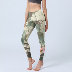 Buddha Stones Lotus Bamboo Leaves Print Gym Leggings Women's Yoga Pants - Beige - US18，UK/AU22，EU50 (4XL) - image 1