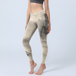 Buddha Stones Mountains Shrouded In Mist Wild Goose Gym Leggings Women's Yoga Pants - PaleGoldenrod - US18，UK/AU22，EU50 (4XL) - image 1