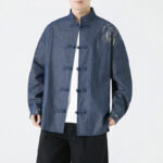 Buddha Stones Bamboo Leaves Design Frog-button Tang Suit Cotton Men's Jacket Shirt Men's Jacket Shirt BS 3