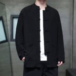 Buddha Stones Casual Plain Color Frog-button Linen Men's Jacket Shirt With Pockets Men's Jacket Shirt BS 11