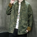 Buddha Stones Leaves Flower Frog-button Tang Suit Cotton Men's Jacket Shirt Men's Jacket Shirt BS 6