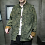 Buddha Stones Leaves Flower Frog-button Tang Suit Cotton Men's Jacket Shirt Men's Jacket Shirt BS 1