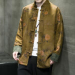 Buddha Stones Leaves Flower Frog-button Tang Suit Cotton Men's Jacket Shirt Men's Jacket Shirt BS 16