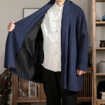 Buddha Stones Fall Simple Jacquard Zen Plush Cotton Lined Men's Mid-length Coat Clothing Men's Coat BS 1