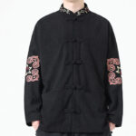 Buddha Stones Men's Frog-button Tang Suit Symmetrical Embroidery Cotton Corduroy Jacket Shirt With Pockets Men's Jacket Shirt BS 3