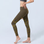 Buddha Stones Yellowish Brown Lotus Flower Lotus Leaf Print Gym Leggings Women's Yoga Pants - image 3