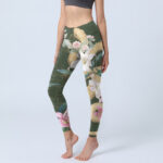 Buddha Stones Green Golden Snake Lily Peony Flowers Print Gym Leggings Women's Yoga Pants - DarkOliveGreen - US18，UK/AU22，EU50 (4XL) - image 1
