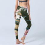 Buddha Stones Green Golden Snake Lily Peony Flowers Print Gym Leggings Women's Yoga Pants - image 5