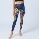 Buddha Stones Blue Koi Fish Auspicious Clouds Print Gym Leggings Women's Yoga Pants - image 6
