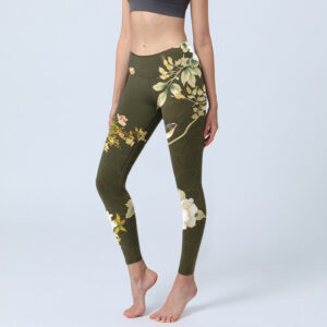Buddha Stones Black Magnolia Flowers Print Gym Leggings Women's Yoga Pants - Black - US18，UK/AU22，EU50 (4XL) - image 1