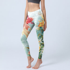 Buddha Stones Green Koi Fish White Lotus Water Ripples Print Gym Leggings Women's Yoga Pants - Honeydew - US18，UK/AU22，EU50 (4XL) - image 1