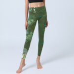 Buddha Stones Green Bamboo Rock Flower Print Gym Leggings Women's Yoga Pants - image 6