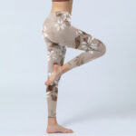Buddha Stones White Brown Flowers Pattern Gym Leggings Women's Yoga Pants - image 4