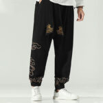 Buddha Stones Auspicious Clouds Cotton Linen Men's Drawstring Harem Pants With Pockets Men's Harem Pants BS 5