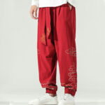 Buddha Stones Auspicious Clouds Cotton Linen Men's Drawstring Harem Pants With Pockets Men's Harem Pants BS 19