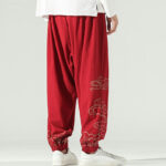 Buddha Stones Auspicious Clouds Cotton Linen Men's Drawstring Harem Pants With Pockets Men's Harem Pants BS 18