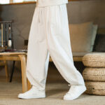 Buddha Stones Solid Color Cotton Linen Drawstring Men's Harem Pants With Pockets Men's Harem Pants BS 21