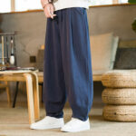 Buddha Stones Solid Color Cotton Linen Drawstring Men's Harem Pants With Pockets Men's Harem Pants BS 4