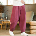 Buddha Stones Solid Color Cotton Linen Drawstring Men's Harem Pants With Pockets Men's Harem Pants BS 9