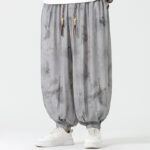 Buddha Stones Flower Sketch Braided Drawstring Linen Men's  Pants With Pockets Men's Pants BS DarkGray US/UK/AU46，EU56 (5XL)
