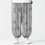 Buddha Stones Flower Sketch Braided Drawstring Linen Men's  Pants With Pockets Men's Pants BS 2
