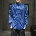 Buddha Stones Casual Dragon Pattern Frog-button Tang Suit Linen Men's Jacket Shirt Men's Jacket Shirt BS 9