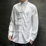 Buddha Stones Casual Dragon Pattern Frog-button Tang Suit Linen Men's Jacket Shirt Men's Jacket Shirt BS 12