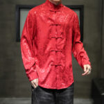 Buddha Stones Casual Dragon Pattern Frog-button Tang Suit Linen Men's Jacket Shirt Men's Jacket Shirt BS 48