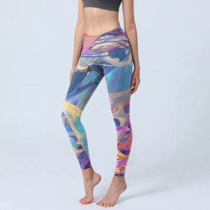 Buddha Stones Whales Swallows Waves Print Gym Leggings Women's Yoga Pants - SteelBlue - US18，UK/AU22，EU50 (4XL) - image 1