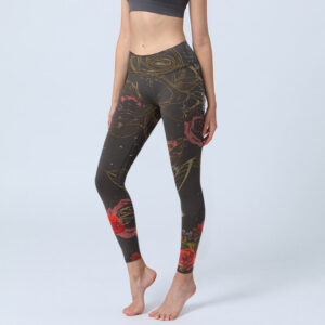 Buddha Stones Red Roses Print Gym Leggings Women's Yoga Pants - Black - US18，UK/AU22，EU50 (4XL) - image 1
