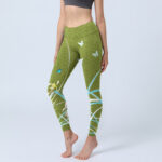 Buddha Stones Green Butterfly Orchid Flowers Print Gym Leggings Women's Yoga Pants - OliveDrab - US18，UK/AU22，EU50 (4XL) - image 1