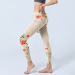 Buddha Stones Apricot Butterfly Peony Flowers Leaves Print Gym Leggings Women's Yoga Pants - image 3