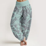 Buddha Stones Birds Trees Branches Pattern Women's Elastic Waist Harem Pants - PaleTurquoise - US22，UK/AU26，EU54 (6XL) - image 5