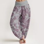 Buddha Stones Birds Trees Branches Pattern Women's Elastic Waist Harem Pants - LightGrey - US22，UK/AU26，EU54 (6XL) - image 8