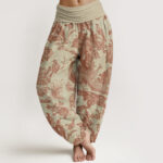 Buddha Stones Birds Trees Branches Pattern Women's Elastic Waist Harem Pants - PaleGoldenrod - US22，UK/AU26，EU54 (6XL) - image 1