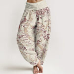 Buddha Stones Birds Branches Flowers Pattern Women's Elastic Waist Harem Pants - LightYellow - US22，UK/AU26，EU54 (6XL) - image 5