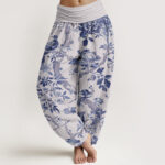 Buddha Stones Birds Branches Flowers Pattern Women's Elastic Waist Harem Pants - Gainsboro - US22，UK/AU26，EU54 (6XL) - image 8
