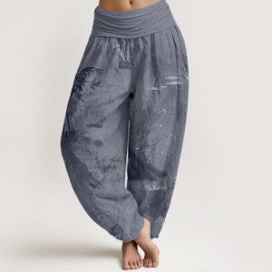 Buddha Stones Casual Bamboo Rock Ink Painting Women's Elastic Waist Harem Pants - SlateGray - US22，UK/AU26，EU54 (6XL) - image 1