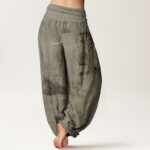 Buddha Stones Casual Bamboo Rock Ink Painting Women's Elastic Waist Harem Pants - image 7