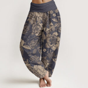Buddha Stones Casual Peony Flowers Leaves Women's Elastic Waist Harem Pants - DimGray - US22，UK/AU26，EU54 (6XL) - image 1