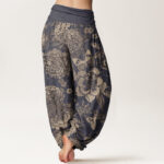 Buddha Stones Casual Peony Flowers Leaves Women's Elastic Waist Harem Pants - image 3