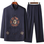 Buddha Stones Chinese New Year Embroidered Fu Tang Suit Hanfu Long Sleeve Top Pants Clothing Men's Set - MidnightBlue - US/UK/AU44，EU54 (4XL) - image 3