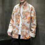 Buddha Stones Chinese New Year Clothes Ancient Figure Painting Solid Color Cuff Frog-button Tang Suit Cotton Men's Jacket Shirt With Pockets Men's Jacket Shirt BS 16