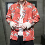 Buddha Stones Chinese New Year Clothes Flowers Fan Birds Frog-button Tang Suit Cotton Men's Jacket Shirt With Pockets - image 2
