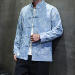 Buddha Stones Chinese New Year Jacquard Embroidery Dragon Lantern Frog-button Tang Suit Cotton Men's Jacket Shirt With Pockets Men's Jacket Shirt BS 14